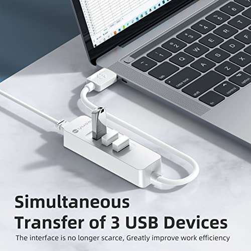 Hub USB 3.0 con 3 Puertos USB y 1 Puerto Ethernet.
