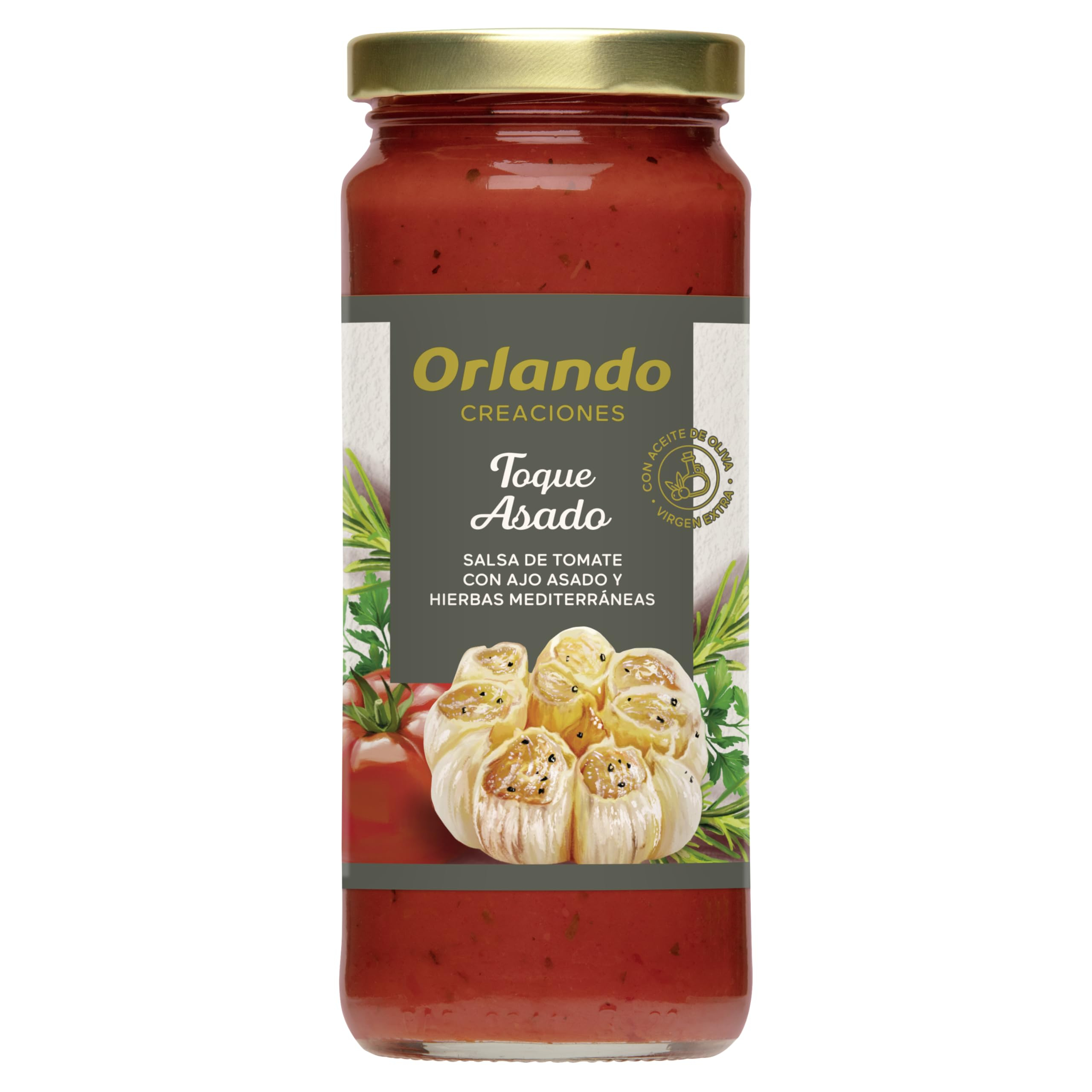 ORLANDO Tomate Frito Creaciones con Ajo Asado y Hierbas Mediterráneas Frasco 340g
