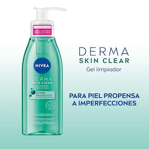 2x NIVEA Derma Skin Clear Gel Limpiador (150 ml), limpiador facial para pieles propensas a imperfecciones con fórmula vegana. 3'28€/ud