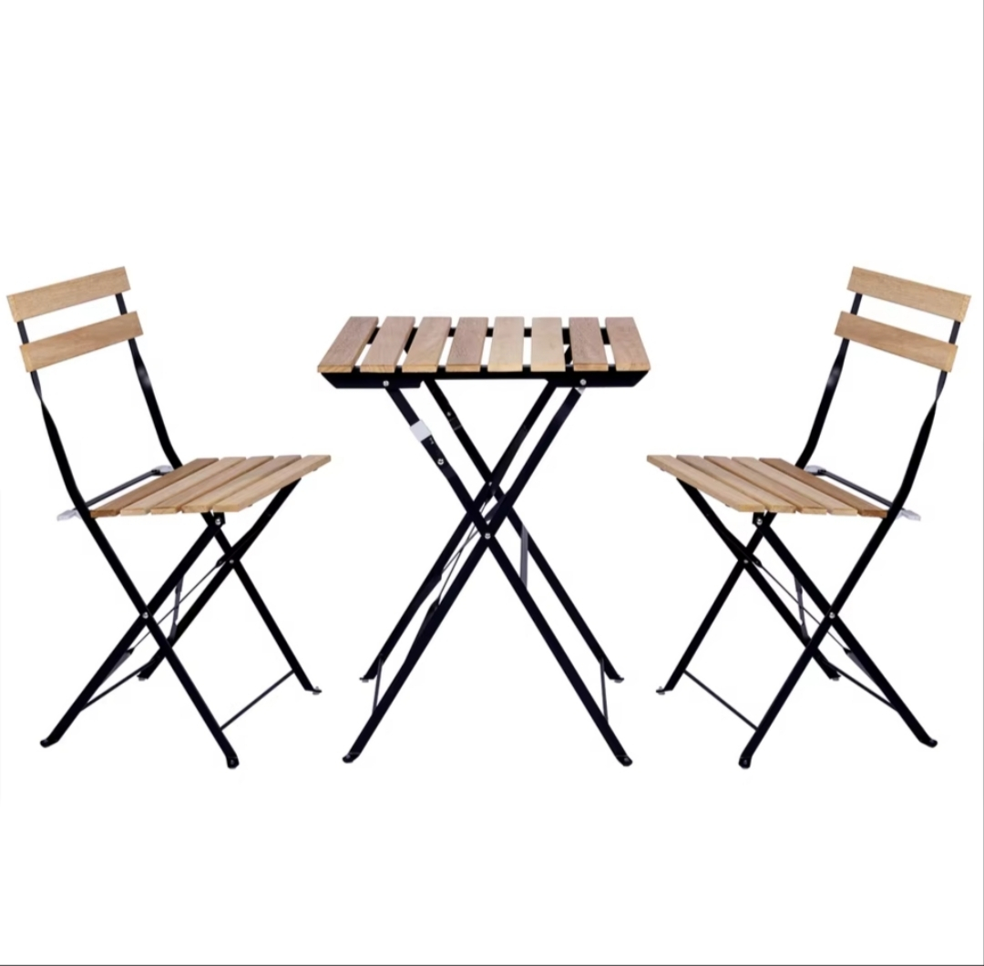 T-LoVendo Set de 3 Muebles de Mesa y 2 Sillas,Plegables, Metal y Madera
