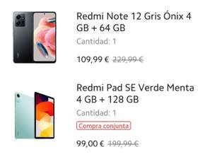 Xiaomi Redmi note 12 + Tablet Redmi Pad SE (155€ con mi points)