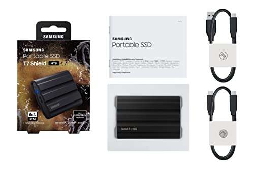 SAMSUNG T7 Shield SSD portátil 4TB, USB 3.2 Gen.2 SSD Externo Negro (MU-PE4T0S/EU)