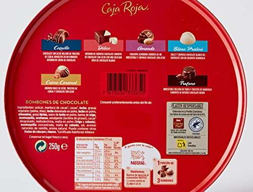 Nestlé Caja Roja Bombones Lata, 250g: Una exquisita selección de chocolates para disfrutar y regalar