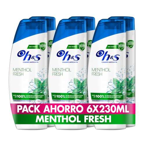 H&S Champú Anticaspa Menthol Fresh, Hasta Un 100% De Protección Contra La Caspa, 230 ml x 6