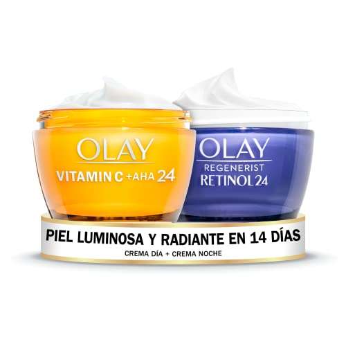 Olay Regenerist Retinol 24 Crema hidratante de noche con retinol, sin fragancia + Gel Crema de día con vitamina C, Aha y Niacinamida