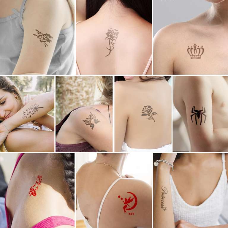 10 Marcadores Corporales+124 Plantillas de Tatuaje, Punta de Pincel Flexible (tatuajes temporales)