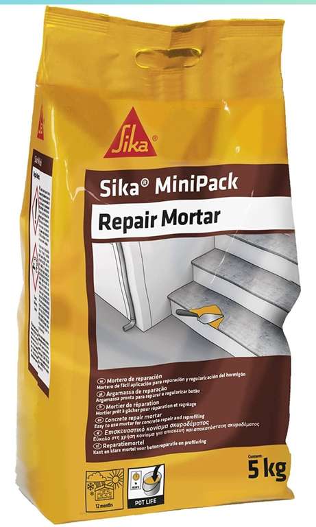 Sika Minipack:mortero de reparación,listo para su uso,reforzado con microfibras sintéticas.5k gris