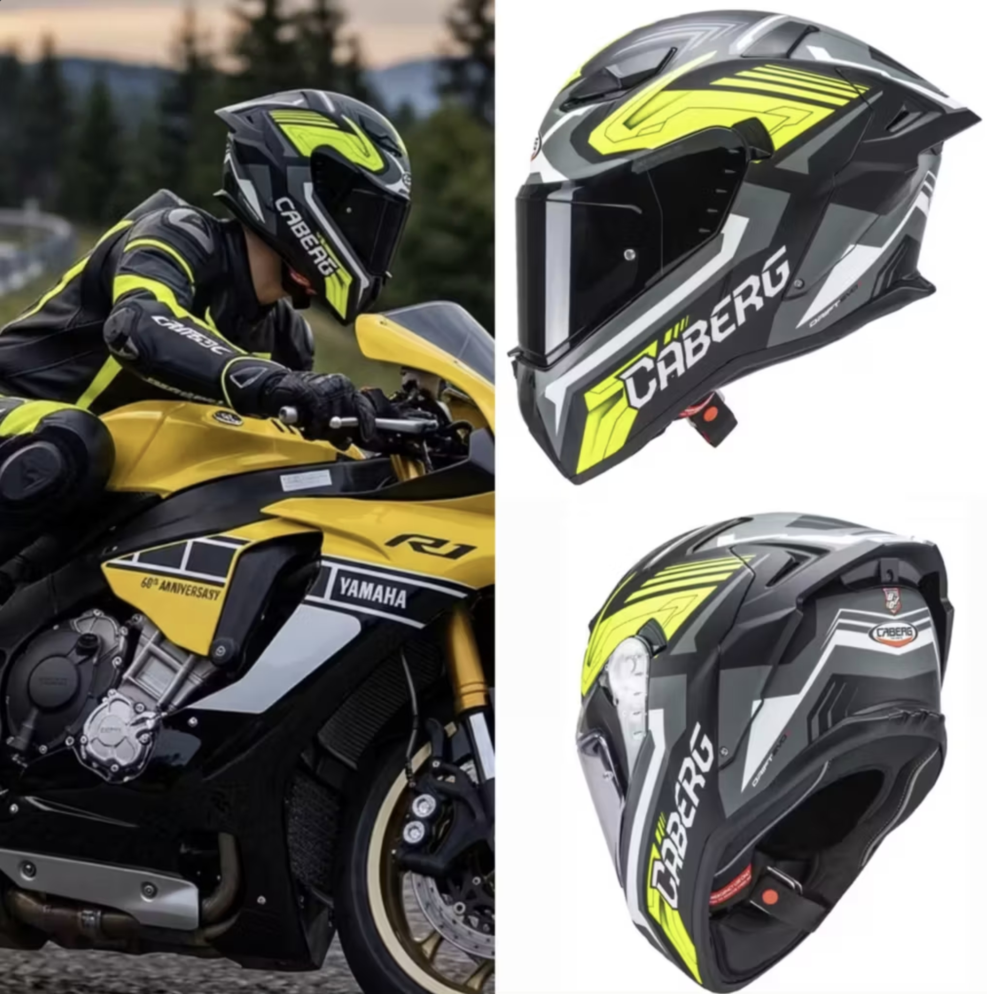 Casco de moto CABERG Drift Evo II "Jarama" | FIBRA | ECE22.06 | DD | Con visor solar | Tallas de XS a 2XL