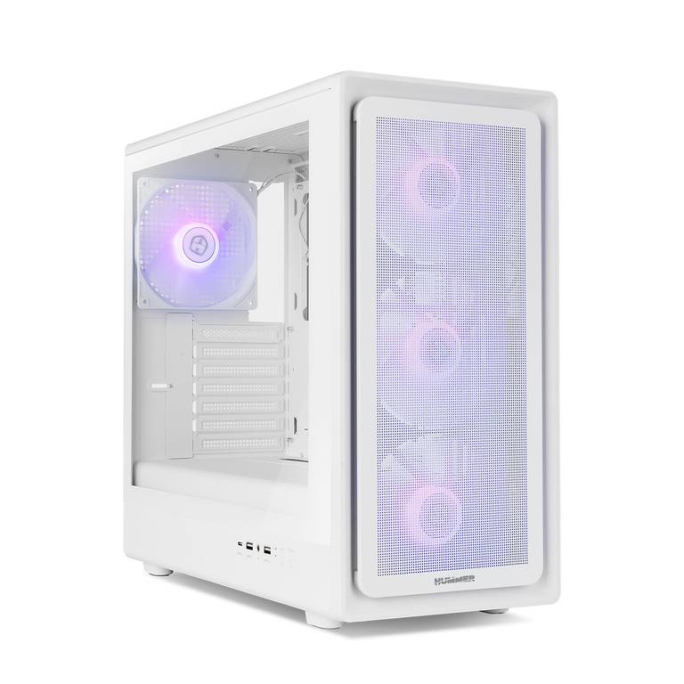 Caja PC NOX Hummer Aero Blanco (4 ventiladores ARGB 140mm PWM, frontal Mesh, cristal templado, GPU 420mm, USB-C, filtro magnético)