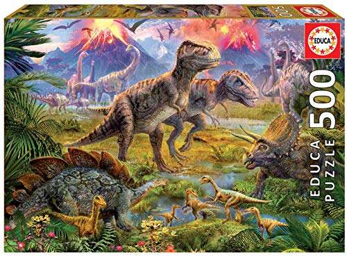 Educa - Puzzle de 500 Piezas para Adultos | Encuentro de Dinosaurios. Incluye Pegamento Fix Puzzle. A Partir de 11 años