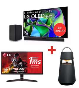 TV LG OLED evo de 65" C3 + Barra de Sonido + Altavoz LG XBOOM 360 RP4G 120W + Monitor Gaming LG UltraGear 24".