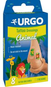 Caja con 8 apósitos con diseños infantiles de animales marca URGO (con efecto tatuaje)
