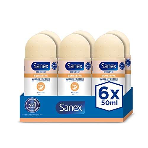 Sanex Dermo Sensitive Desodorante Roll-On, 6 Uds x 50ml, Anti-transpirante, Suave con la Piel Sensible