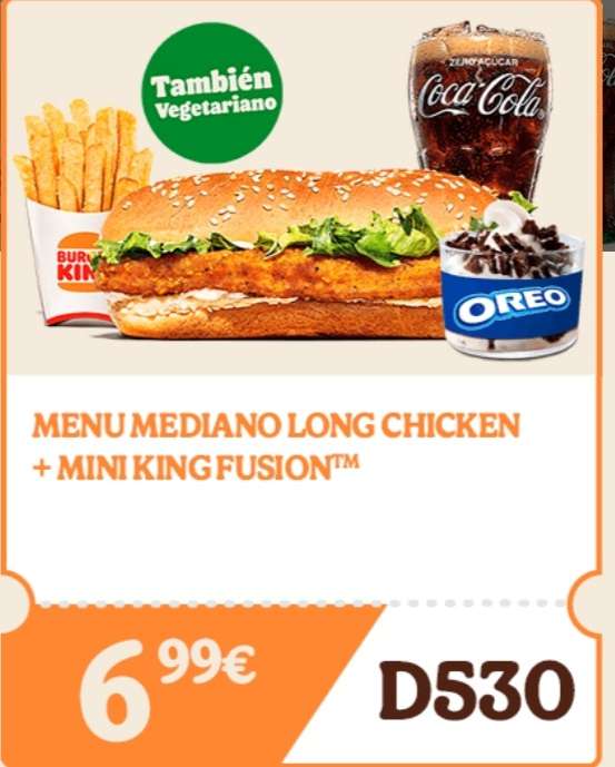 Menú Long Chicken + mini King fusion a 6.99 euros por tiempo limitado