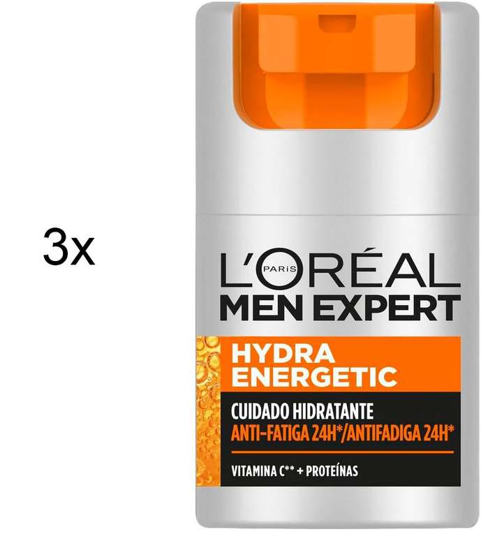 3x L'Oréal Men Expert Crema hidratante antifatiga para hombre, Combate la apariencia de ojeras e hidrata la piel 50 ml 4,63€/ud