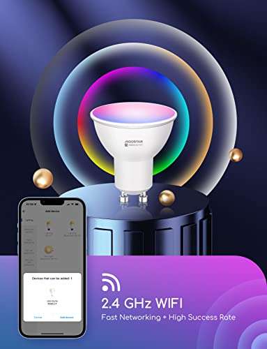 Aigostar Bombilla Inteligente GU10 LED Wifi RGB Regulable, ControL APP Google Home/Alexa