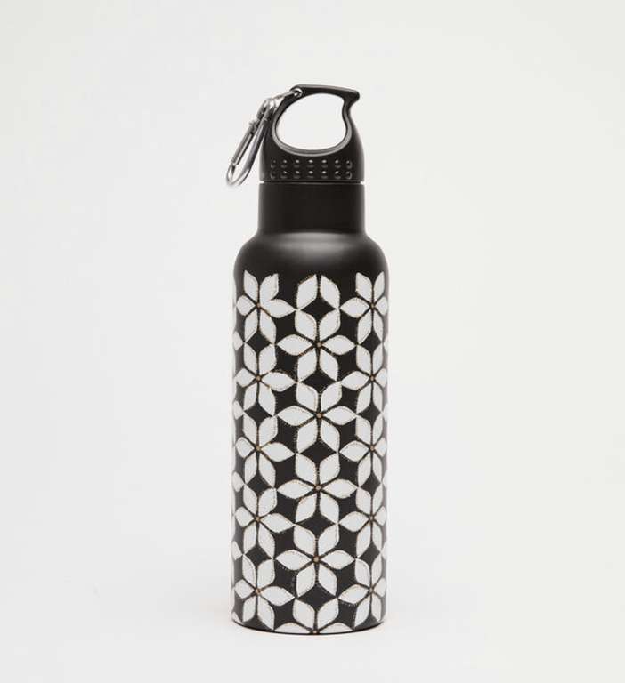 Botella agua acero inoxidable estampado geométrico con mosquetón