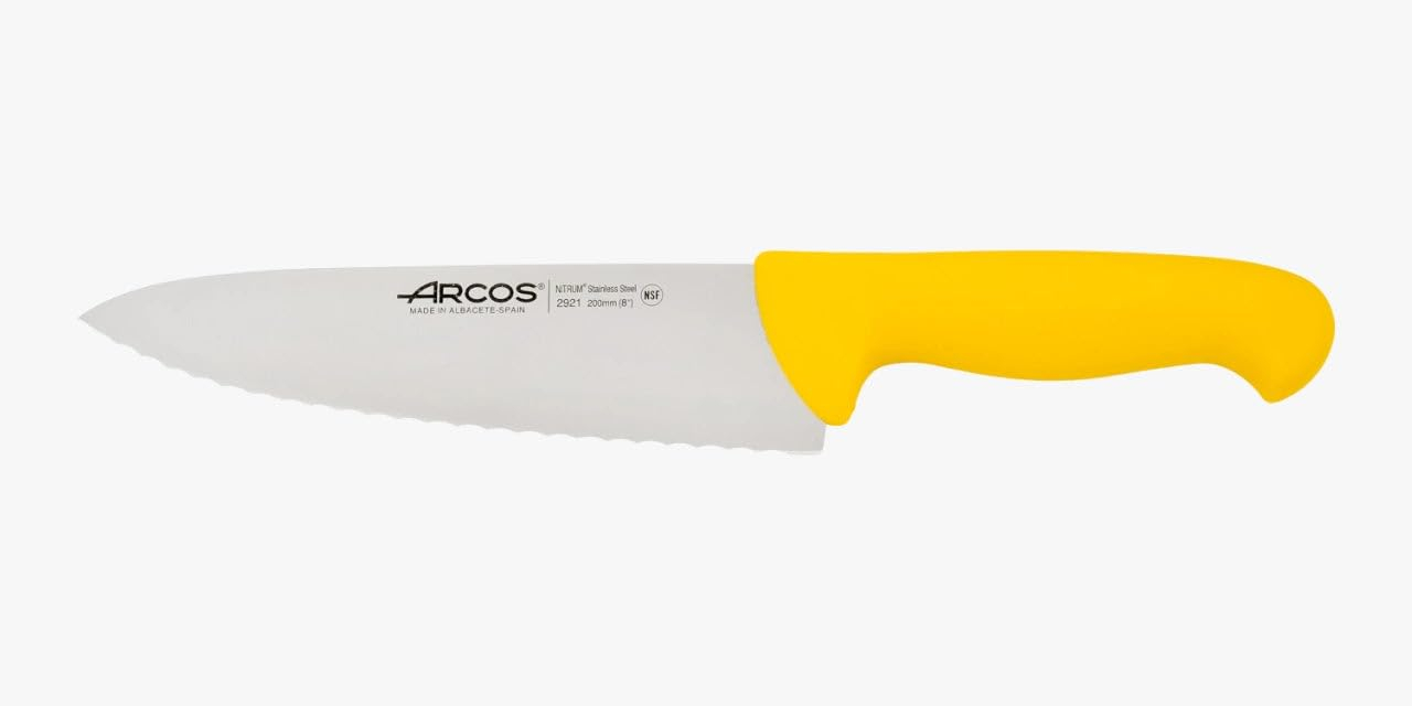 Arcos Serie 2900 - Cuchillo Cocinero - Hoja Serrada de Acero Inoxidable NITRUM de 200 mm - Mango inyectado en Polipropileno Color amarillo