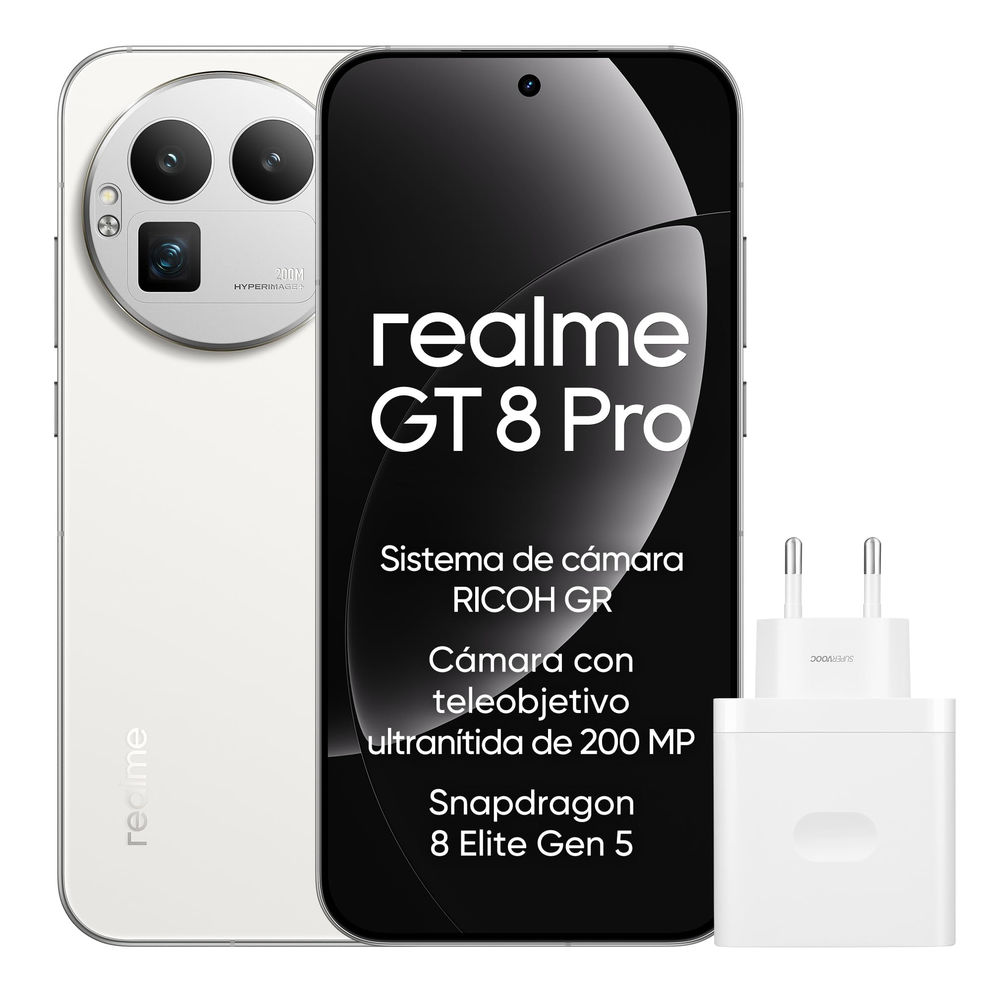 realme GT 8 Pro 12GB+256GB Blanco (Flagship con sistema RICOH GR, teleobjetivo 200MP, Snapdragon 8 Elite Gen 5 y batería Titan 7000 mAh)
