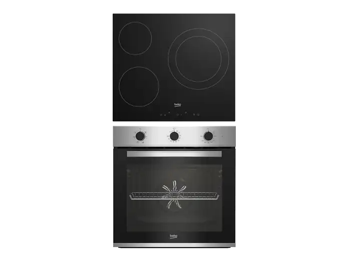 Pack Horno + Placa - Beko BBSE12122XD, Horno Convencional, 72 l, Placa Vitrocerámica, 3 zonas