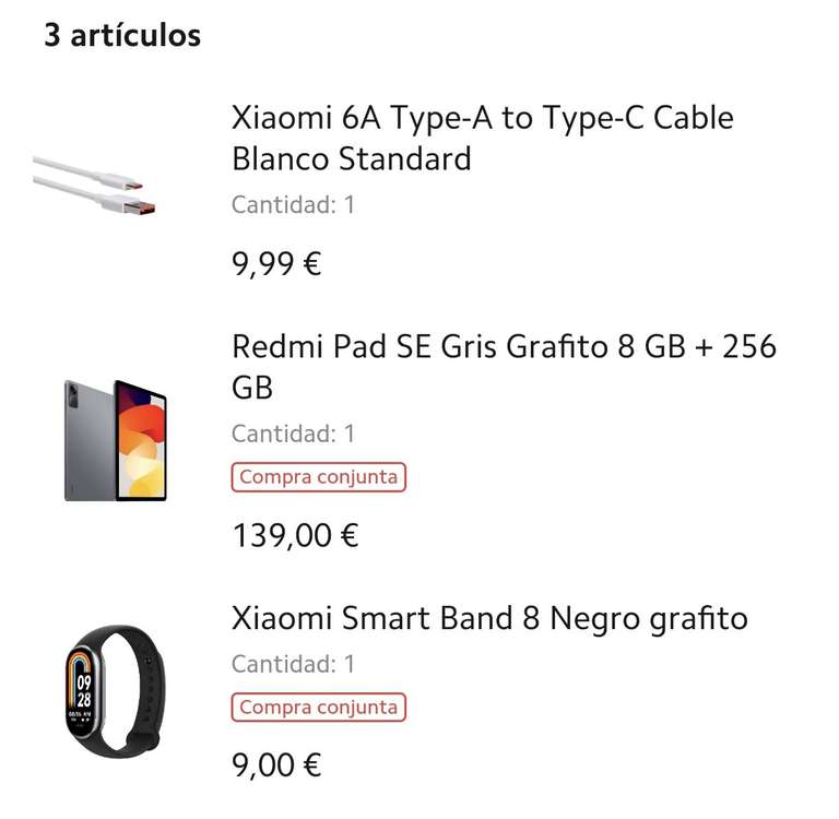 Xiaomi Redmi Pad SE (8gb 256gb) + Xiaomi Band 8 + Cable USB C (Estudiantes 142€) [Con mi points 113€]