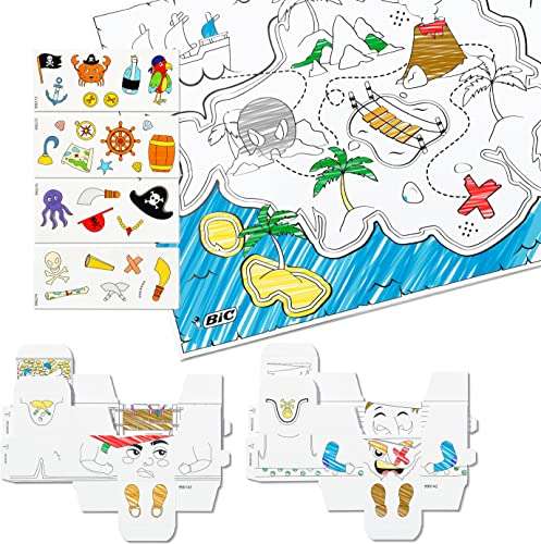 BIC Kids My Pirate: Ceras y Lápices de Colores, Juegos de Papel, Adhesivos, Mapa del Tesoro - Caja de 47