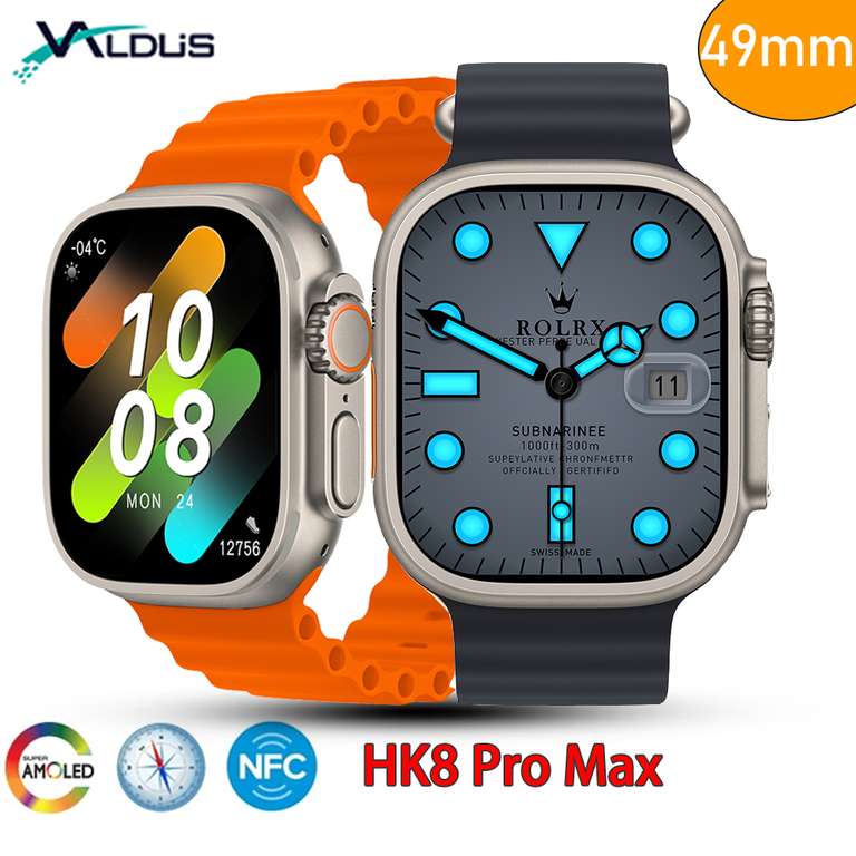 Smart Watch HK8 Pro Max AMOLED de 2,12 pulgadas, serie Ultra 8, brújula, NFC, para IOS y Android, 2023