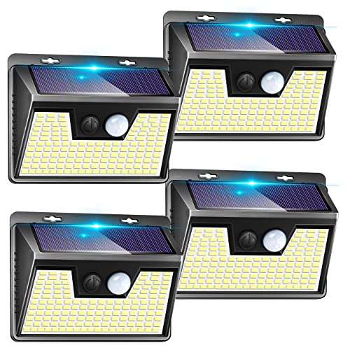 Luz Solar Exterior【4 Paquete/140 LED/3 Modos】Luz Solar Exterior Con Sensor De Movimiento Focos Led Exterior Solares IP65 Impermeable