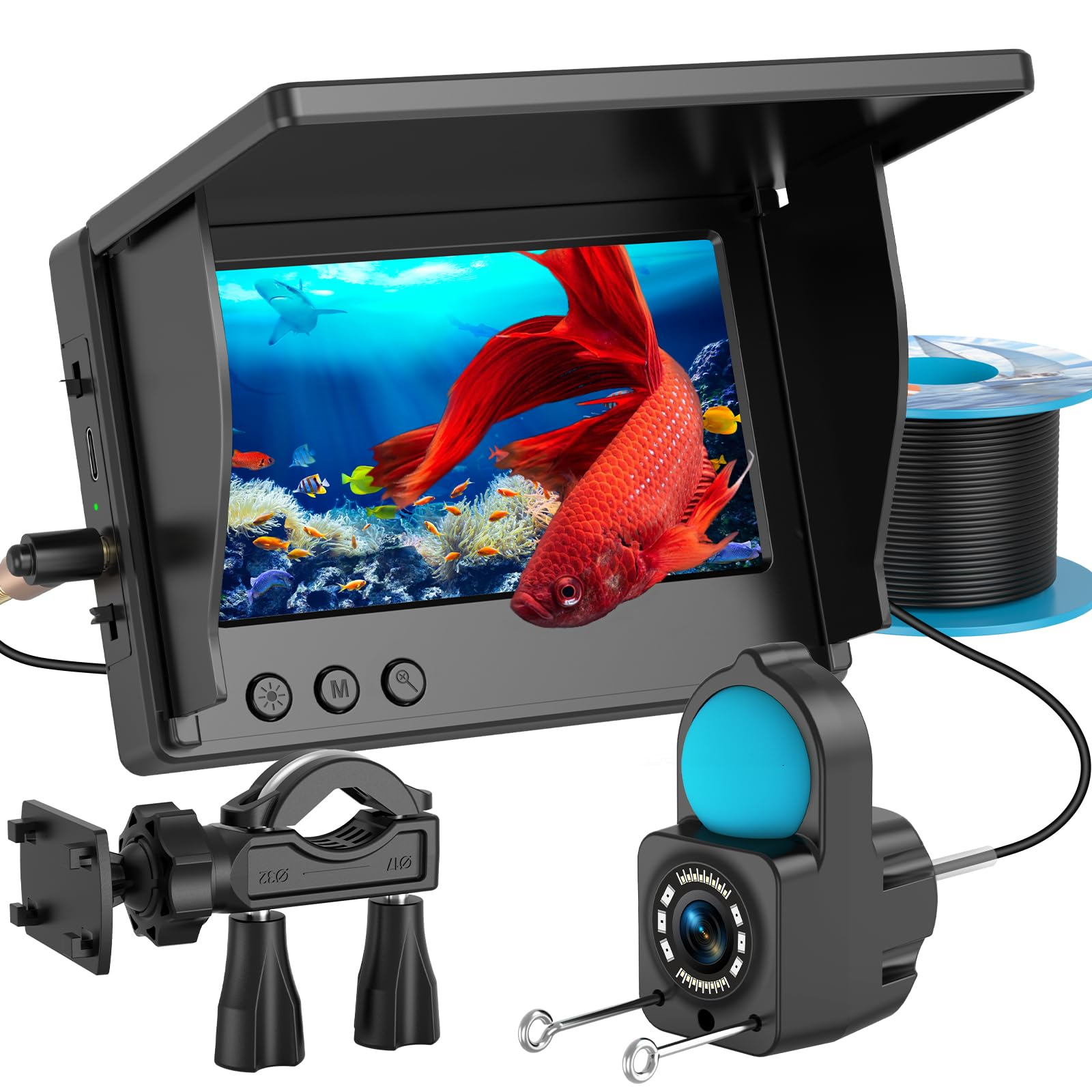 Buscador de peces ecosonda de pesca 1080 HD, pantalla LCD de 4,3 | IP68 | 6 luces infrarrojas de visión nocturna