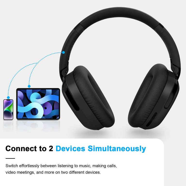 Eono Auriculares Inalámbricos, Cancelación Activa de Ruido ANC Bluetooth 5.2 con Micrófono, USB