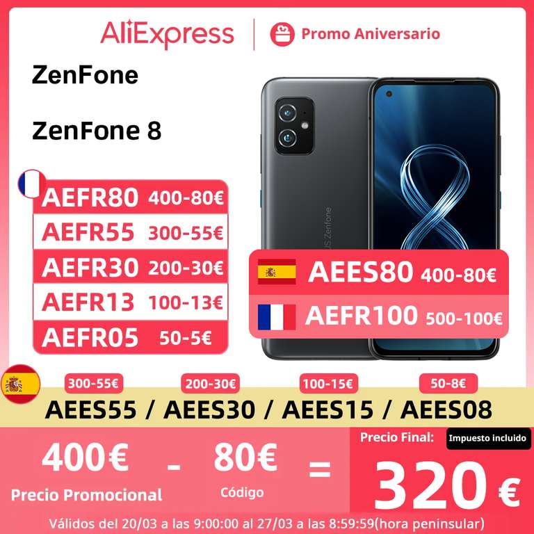 Global Version ASUS Zenfone 8 5G, 8GB+128GB (DESDE ESPAÑA) (12GB+256GB por 420€)