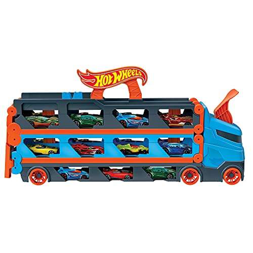 Hot Wheels City Camión autopista, pista de coches de juguete de 2 metros con lanzador, incluye 3 vehículos