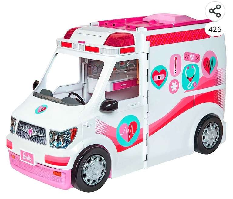 Barbie Juego de Ambulancia y Clínica - Convertible - 20+ Accesorios - Luces y Sonidos - No incluye Muñeca
