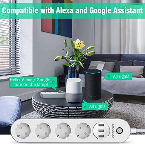 Regleta inteligente 4 Enchufes + 3 USB Compatible con Alexa Google Home e IFTTT Multiplex Smart