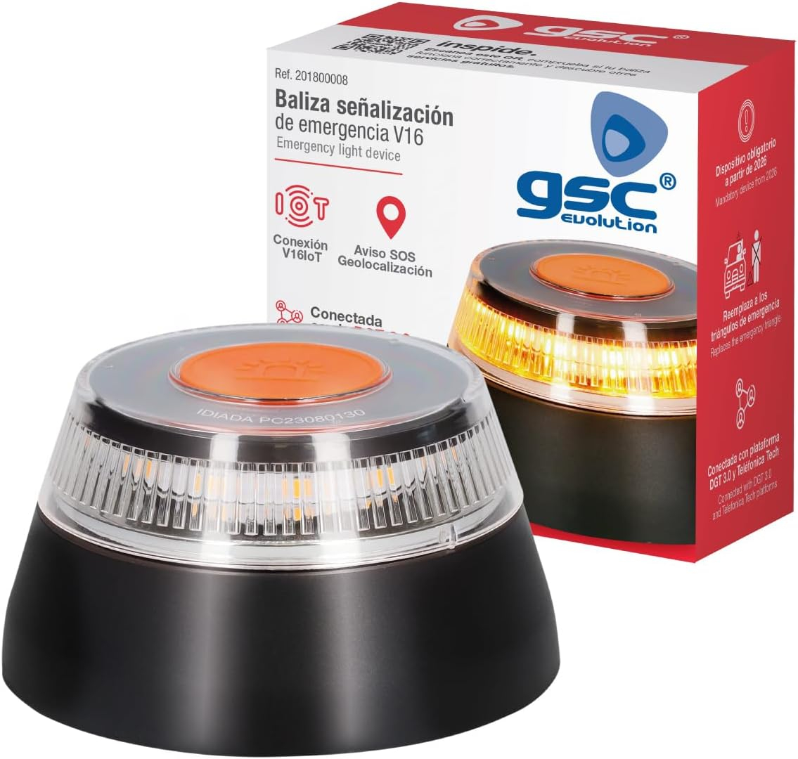 GSC Evolution - Luz de Emergencia V16 con Geolocalización – Baliza Homologada DGT 3.0, Obligatoria