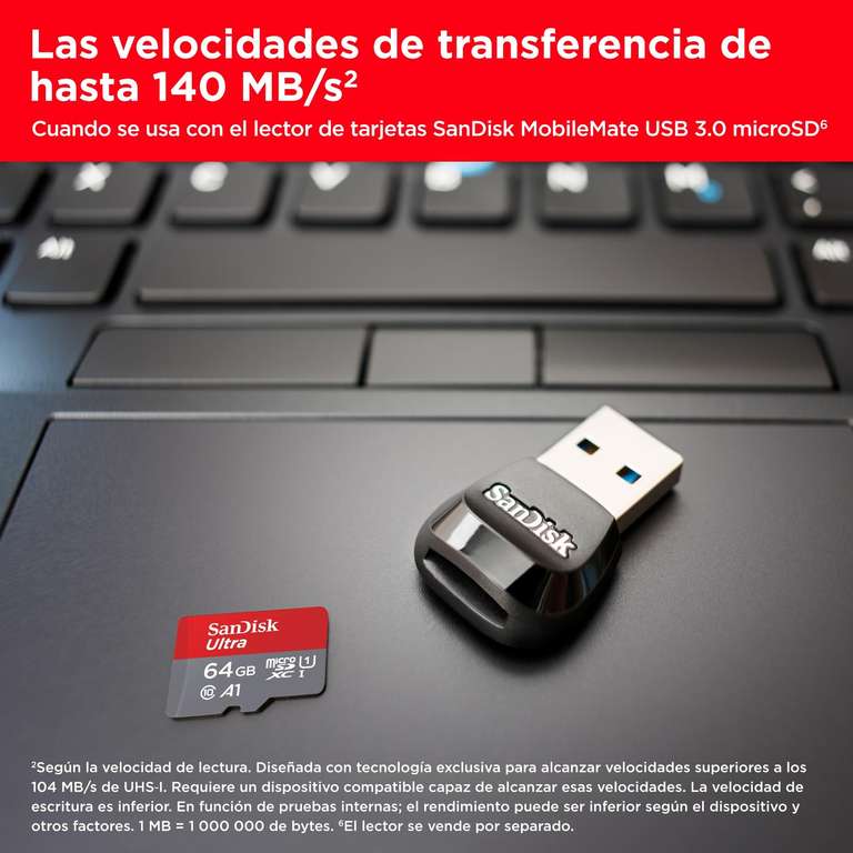 SanDisk Ultra microSDXC 64GB UHS-I A1 Clase 10 con Adaptador (+ PcComponentes)