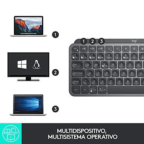 Logitech MX Keys Mini Teclado Inalámbrico Minimalista, Compacto, Bluetooth, Retroiluminado