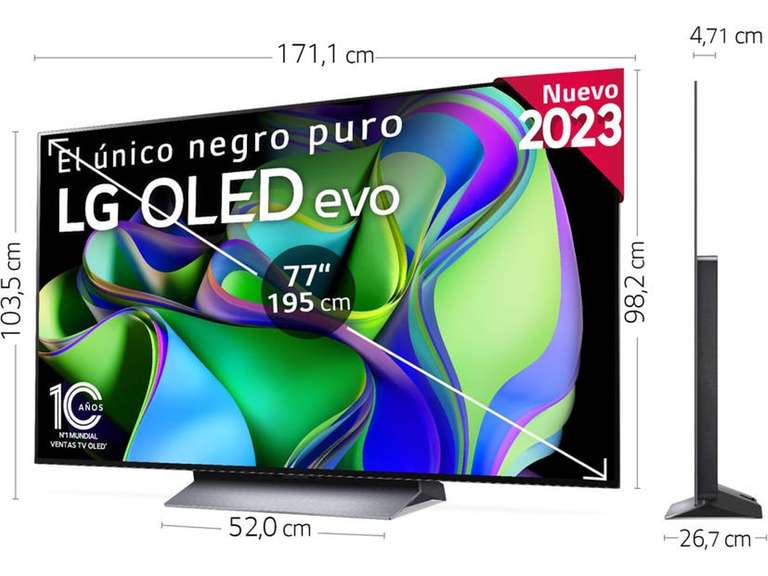 TV OLED EVO 77" LG OLED77C35LA + cupón de 20€ para compra de ordenador +1 año Filmin +3 meses Apple TV+