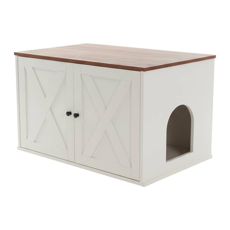 Relaxdays Mueble para arenero con tabique Separador, Entrada Lateral y Estilo Oculto, 50x80x53 cm, Blanco-marrón