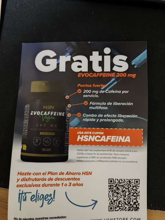 HSN/ Cápsulas cafeína gratis pedidos superiores 45€