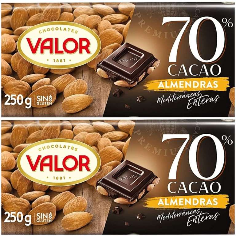 2 Tabletas Valor - Chocolate Negro 70% con Almendras Mediterráneas Enteras (2.46UD)