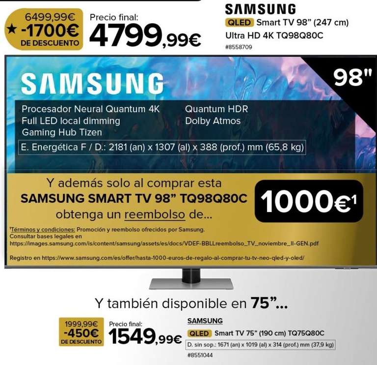 COSTCO SAMSUNG QLED SMART TV 98" (247cm)