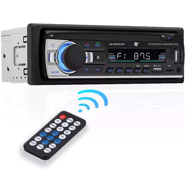 NK Auto Radio Coche 1DIN con Bluetooth, Reproductor MP3, 2xUSB, Manos Libres, Control Remoto y Pantalla LCD compatible con iOS y Android