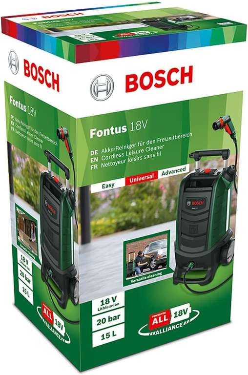 Bosch Home and Garden hidrolimpiadora de exteriores a batería Fontus 18V (1 batería, sistema de 18 V, en caja)