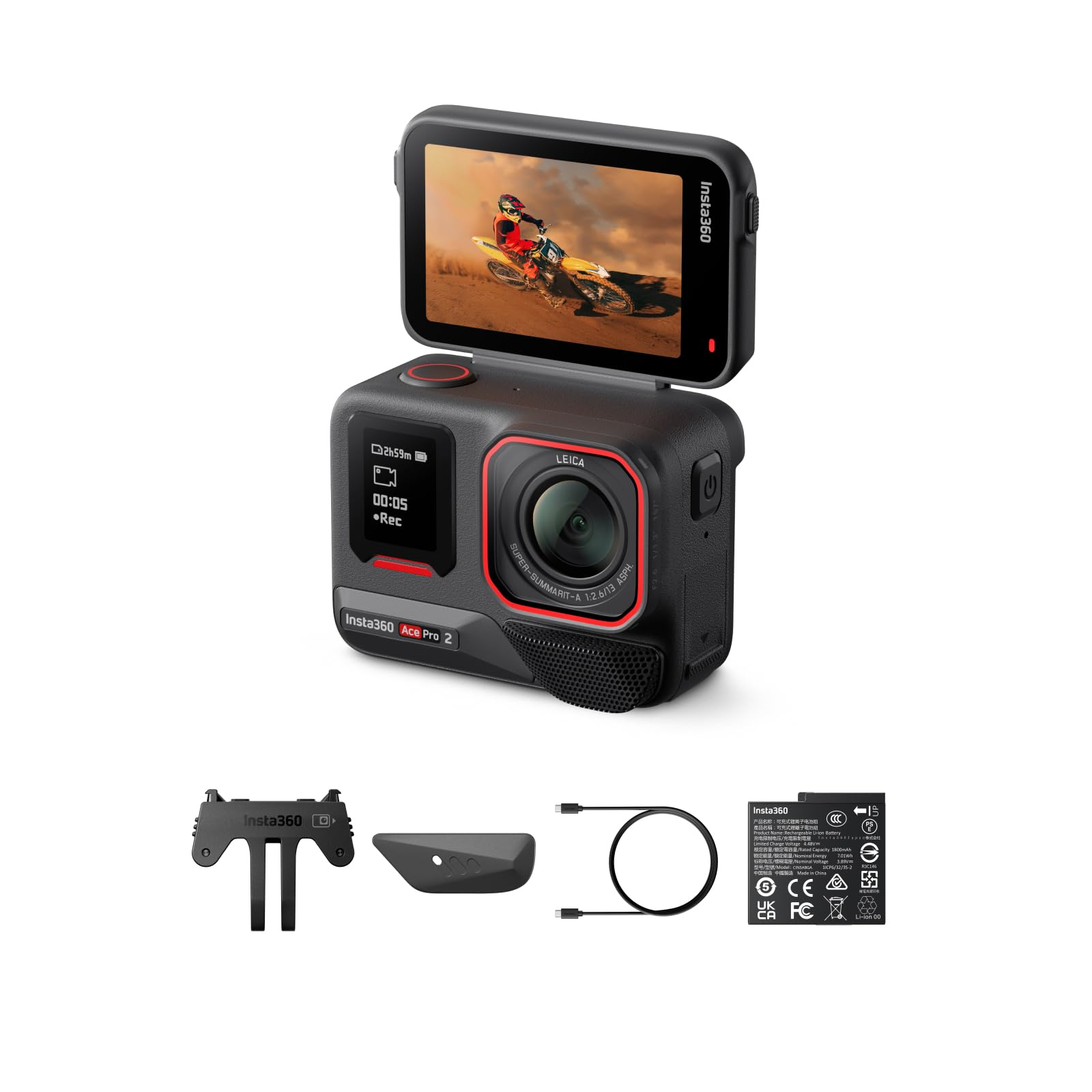 Cámara Insta360 Ace Pro 2, 8K impermeable co-diseñada con Leica, sensor de 1/1,3", excelente en baja luz, pantalla abatible
