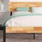 Zinus Olivia de 36 cm, estructura de cama de metal y madera, somier de listones de madera, fácil montaje, 150 x 190 cm, natural