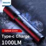 Philips-linterna 1000LM SFL6168, con carga USB, batería 18650