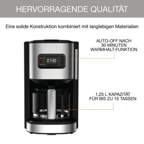 Krups Excellence KM480D10 - Cafetera eléctrica de acero inoxidable (1,25 L, programable, 24 horas, con función de 1/4 tazas, autoapagado