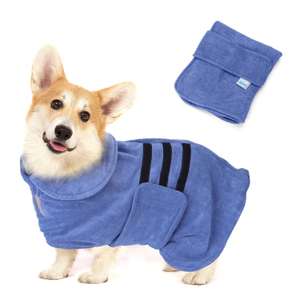 Albornoz para Perros con Velcro, Superabsorbente y de Secado rápido, Albornoz de Microfibra, Toalla Suave para Perros (M Azul)