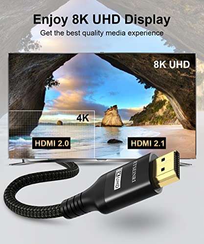 Cable HDMI 2.1 8K 2M, certificado, Alta Velocidad de 48Gbps, Soporte 8K60Hz 4K120Hz eARC HDCP 2.2 y 2.3 Dinámico HDR Dolby Atmos